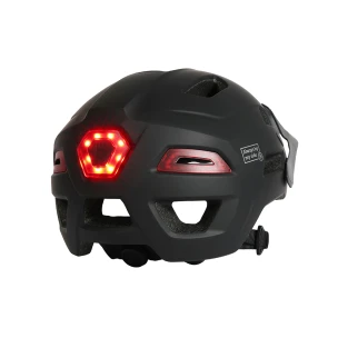 Bicycle helmet with LED front and rear lights, turn signals, and double visor