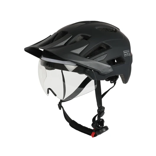 Bicycle helmet with LED front and rear lights, turn signals, and double visor